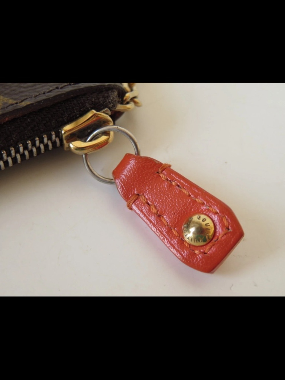 Louis Vuitton Monogram Perforated Key Pouch - Brown with Red Trim - Picture 12 of 15
